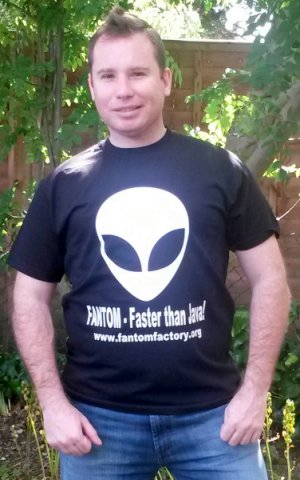 Fantom - Faster than Java! The T-Shirt as modelled by Steve Eynon!